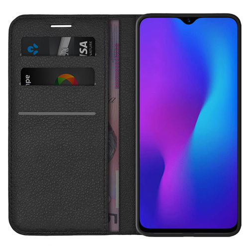 Leather Wallet Case & Card Holder Pouch for Oppo R17 - Black